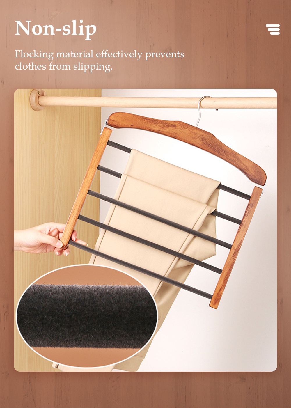 5 Layers Trousers Hanger Wooden Flocking-4